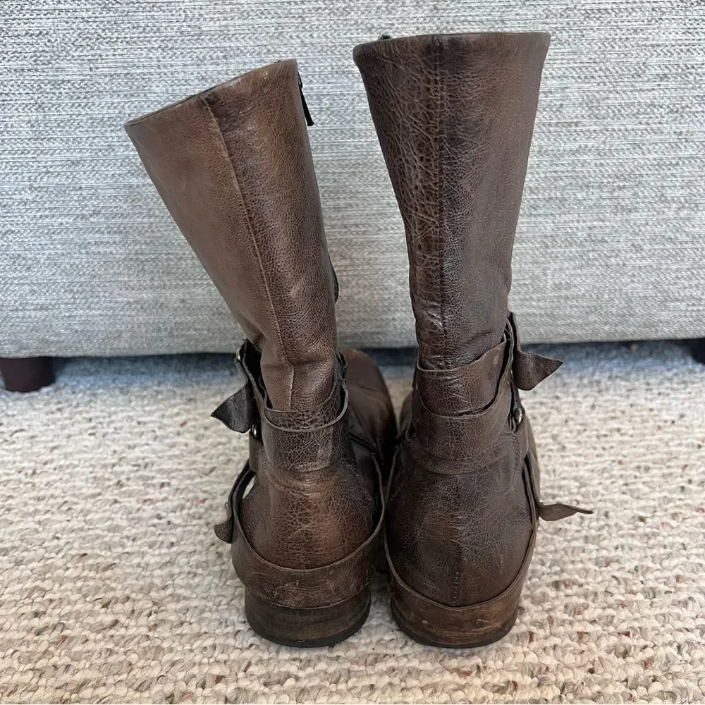 Vera Wang Lavender Label Kippy Leather Moto Mid Boot Distressed